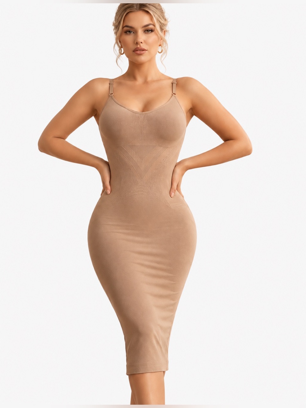 Nude Seamless Shapewear Midi Slip Dress Tummy Control Bodycon Small NWT